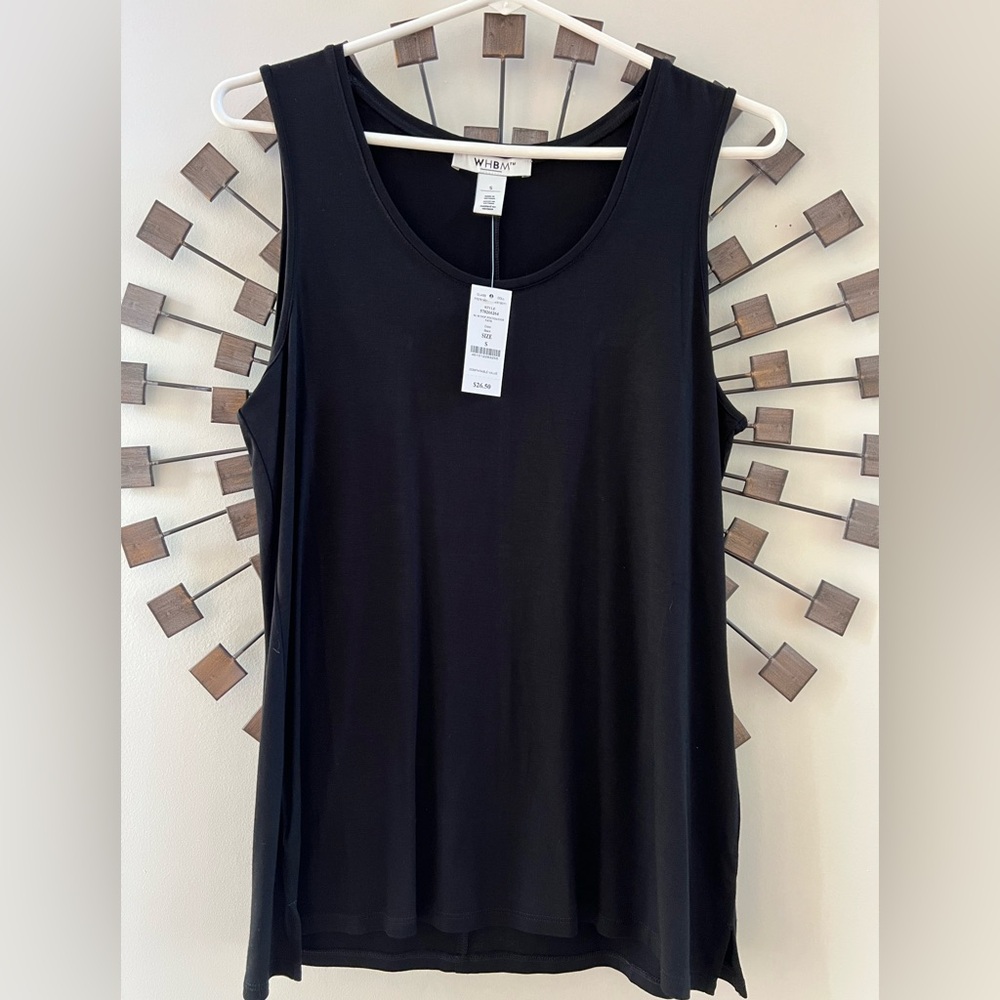 💕NWT White House Black Market Black dressy Tank. Super soft. Side slits.